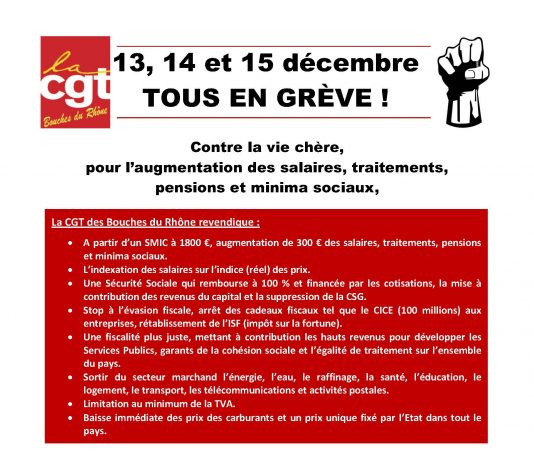 13, 14 et 15 décembre TOUS EN GRÈVE !