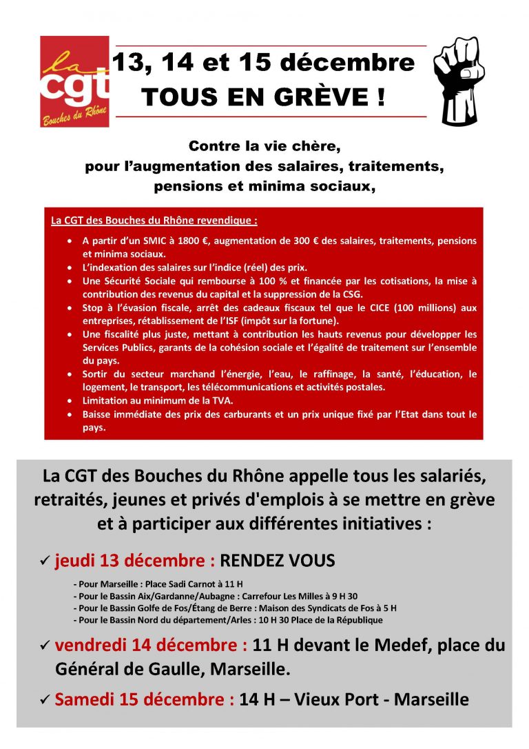 13, 14 et 15 décembre TOUS EN GRÈVE !