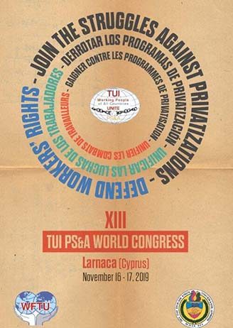 Poster for the 13th Congress of TUI PS&A that will take place in Larnaka, November 16-17, 2019.