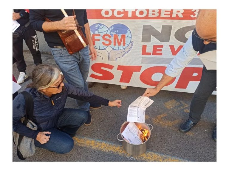 USB on the streets in 14 Italian squares for the WFTU international day of struggle