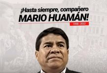 Condolences on the death of peruvian trade union leader Mario Huaman Rivera