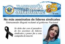 Colombia: Otro atroz asesinato de una dirigente sindical en Colombia