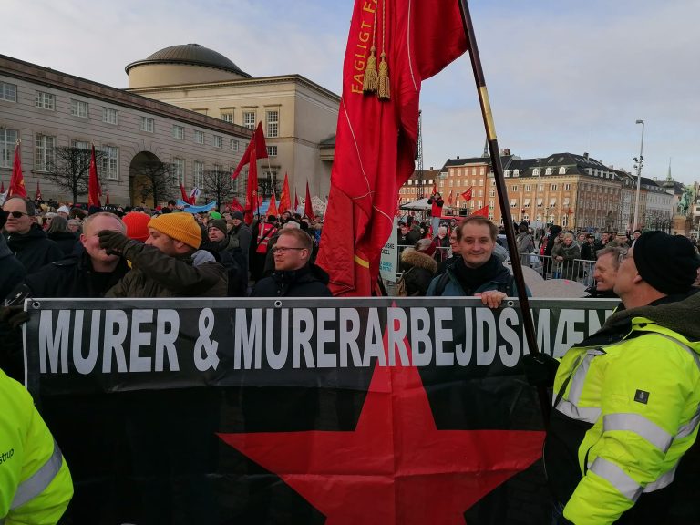 Denmark: brick layers in action last night in front of the ministry of employment