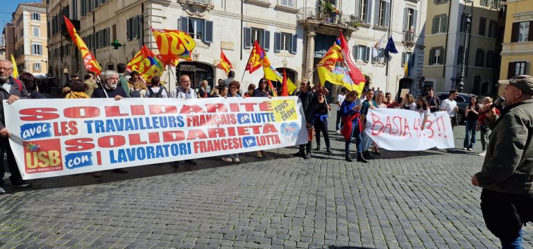 France, USB demonstrates in Rome, Turin, Milan, Bologna, Florence and Naples in solidarity with the French people’s struggle against Macron pensions reform