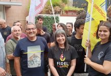 On 26 July, the FSM and USB flags fly inside the Cuban Embassy on the70th anniversary of the Moncada attack