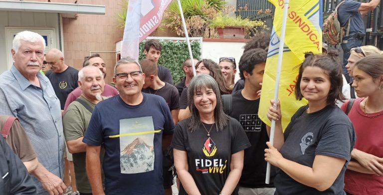 On 26 July, the FSM and USB flags fly inside  the Cuban Embassy on the70th anniversary of the Moncada attack