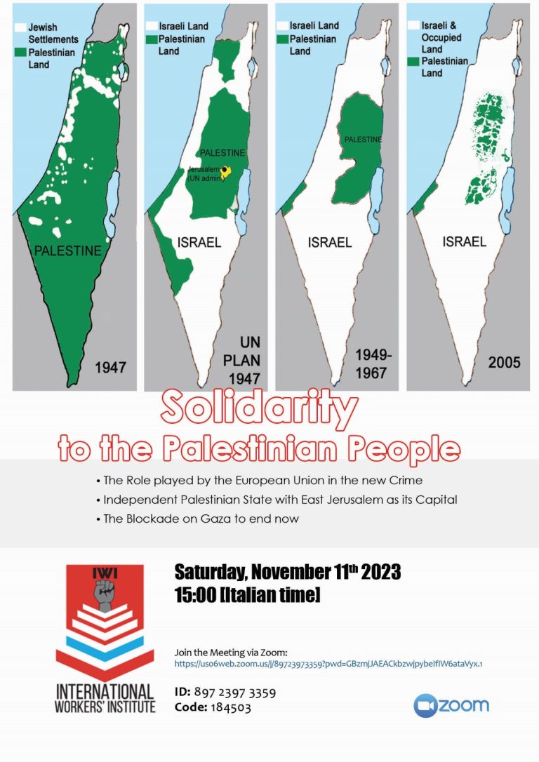 International Workers Institute: Solidarity with the Palestinian People. Saturday 11 November