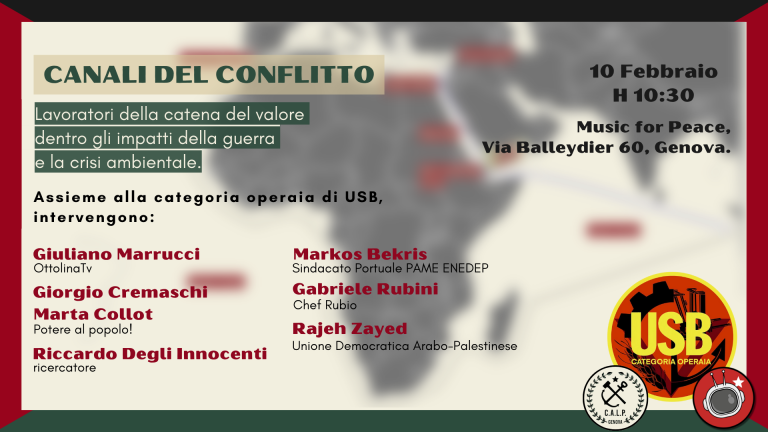 Italy: Channels of conflict: Workers of the “value chain” facing the impacts of war and the environmental crisis. 10th February, Genoa