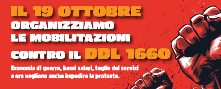 USB: 19th October mobilisation in all cities against repression against DDL 1660. They will not stop our struggles