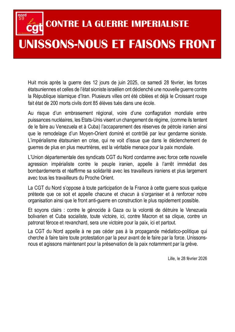 UD CGT Nord: contre la guerre imperialiste