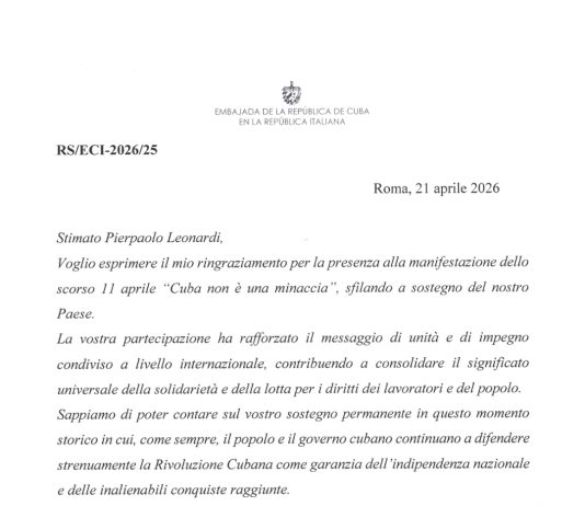 Solidarity from Cuba for the 11th April manifestation in Rome “Cuba is not a menace”