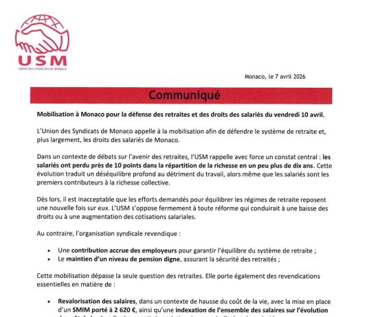 Communiqué de l’Union des Syndicats de Monaco