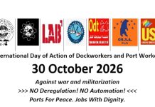 30 October 2026: International Day of Action of Dockworkers and Port Workers against war and militarization
