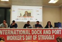 Press conference on the International Day of Action of Dockworkers and Port Workers against War and Militarization on 30 October