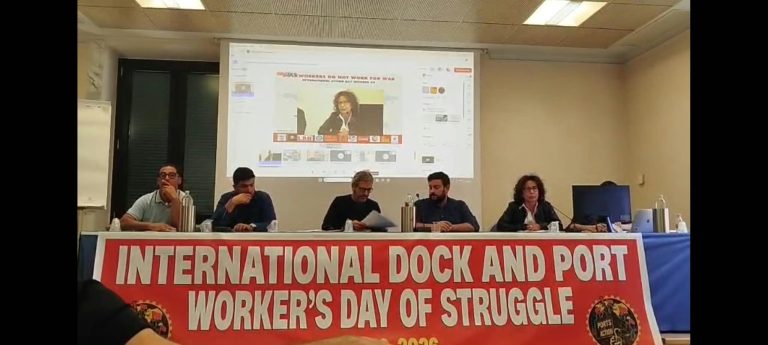 Press conference on the International Day of Action of Dockworkers and Port Workers against War and Militarization on 30 October