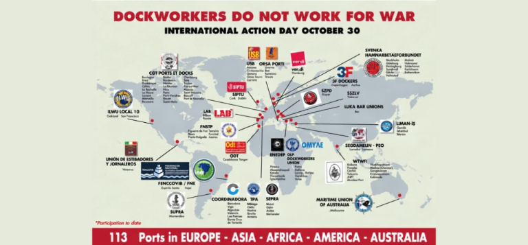 EUROF, the WFTU’s European Regional Office, welcomes the great international day of action against war and the arms traffic, which will see over 110 ports around the world participating on 30 October.