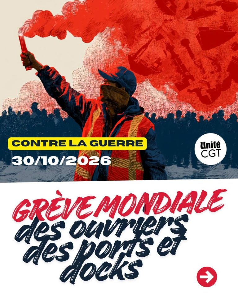 Unitè CGT: 𝐆𝐫𝐞̀𝐯𝐞 𝐢𝐧𝐭𝐞𝐫𝐧𝐚𝐭𝐢𝐨𝐧𝐚𝐥𝐞 𝐥𝐞 𝟑𝟎 𝐨𝐜𝐭𝐨𝐛𝐫𝐞 𝐜𝐨𝐧𝐭𝐫𝐞 𝐥𝐚 𝐠𝐮𝐞𝐫𝐫𝐞, 𝐥𝐚 𝐦𝐢𝐥𝐢𝐭𝐚𝐫𝐢𝐬𝐚𝐭𝐢𝐨𝐧, 𝐥𝐞 𝐠𝐞́𝐧𝐨𝐜𝐢𝐝𝐞 𝐚̀ 𝐆𝐚𝐳𝐚 !